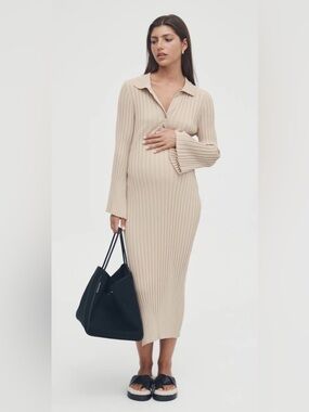 Legoe Heritage Ribbed Knit Maternity polo Dress - AU Size 3 US large